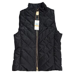 MICHAEL Michael Kors Black Puffer Vest with Gold Zipper